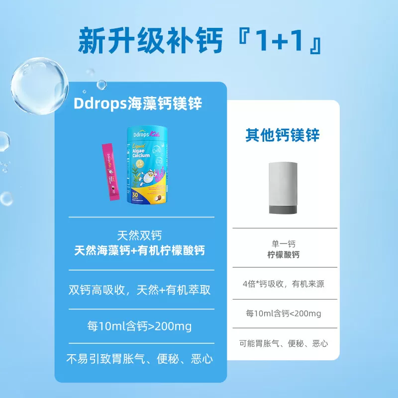 【自营】Ddrops滴卓思婴幼儿钙镁锌液体海藻钙双钙小粉条乳铁钙*2