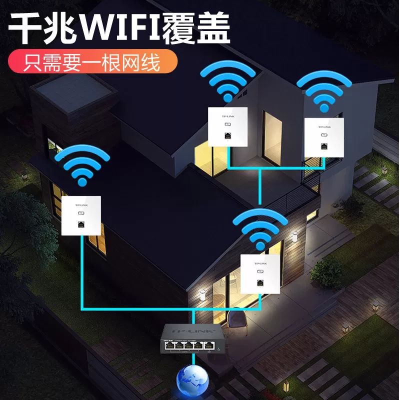 普联TP-LINK无线面板AP墙壁式86型千兆5G双频一体化套装POE全屋WIFI6覆盖酒店企业家用tplink路由器AP1202GI