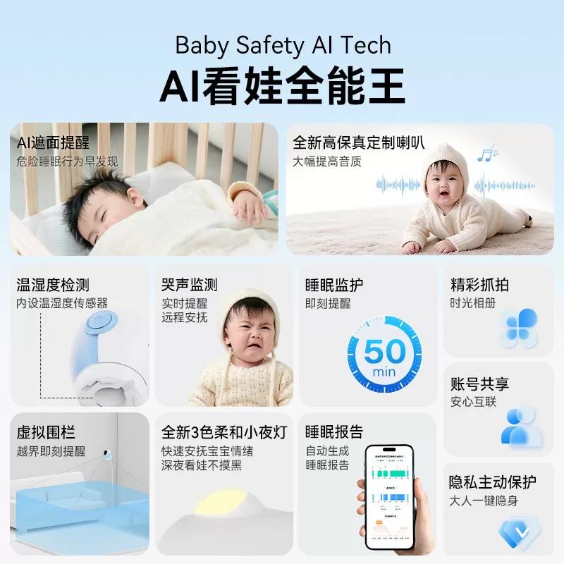 【4K旗舰】海马爸比4代 AI智能婴儿看护器隐私保护看娃神器摄像头