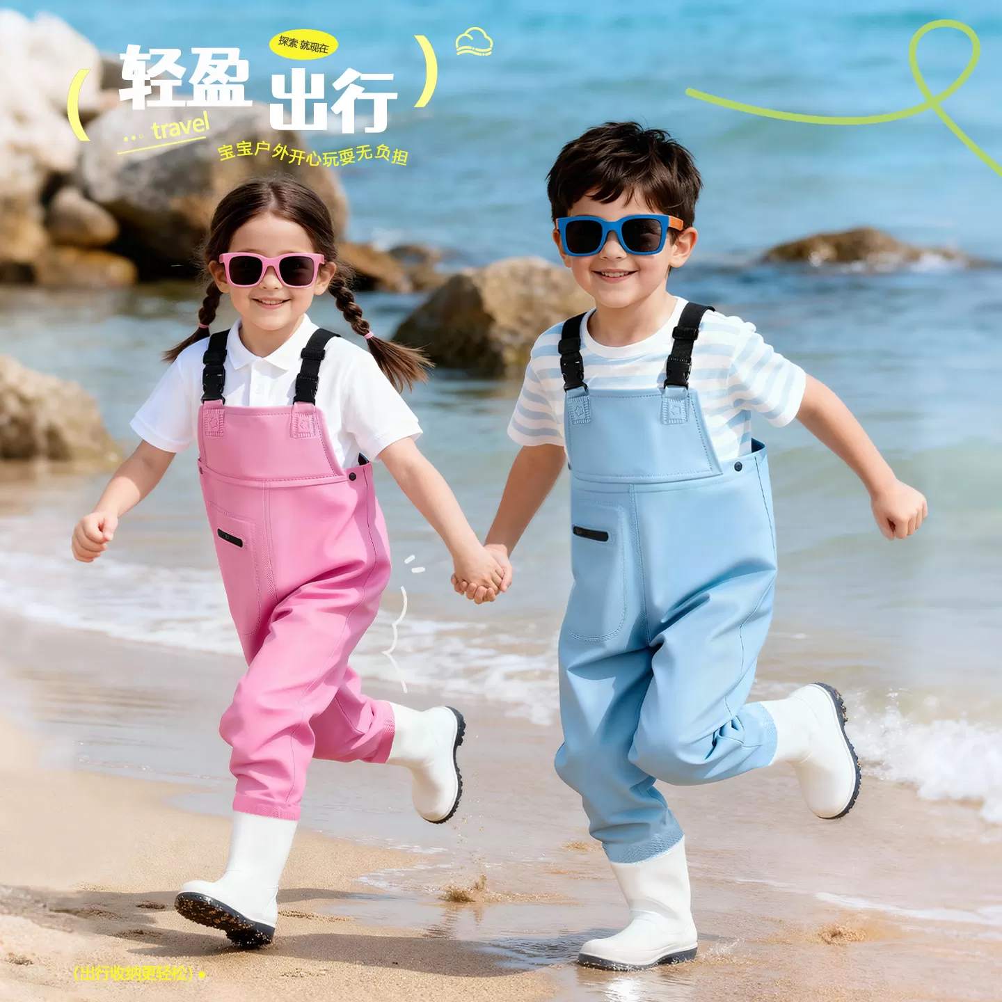 备美赶海连体裤儿童防水玩水连体衣赶海装备涉水服雨靴一体下水裤
