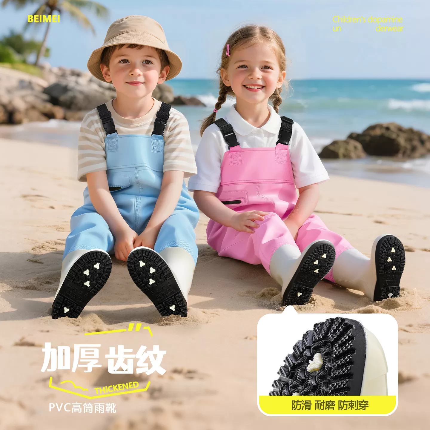 备美赶海连体裤儿童防水玩水连体衣赶海装备涉水服雨靴一体下水裤