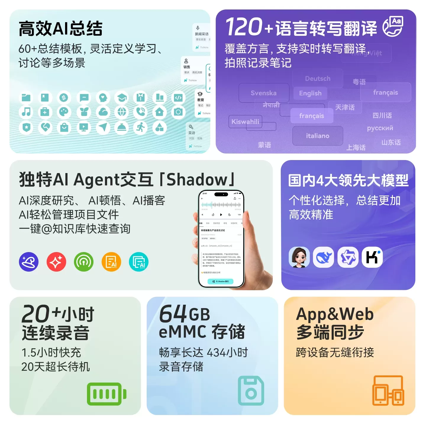 出门问问TicNote Lite青春版AI录音笔智能总结转文字翻译会议记录