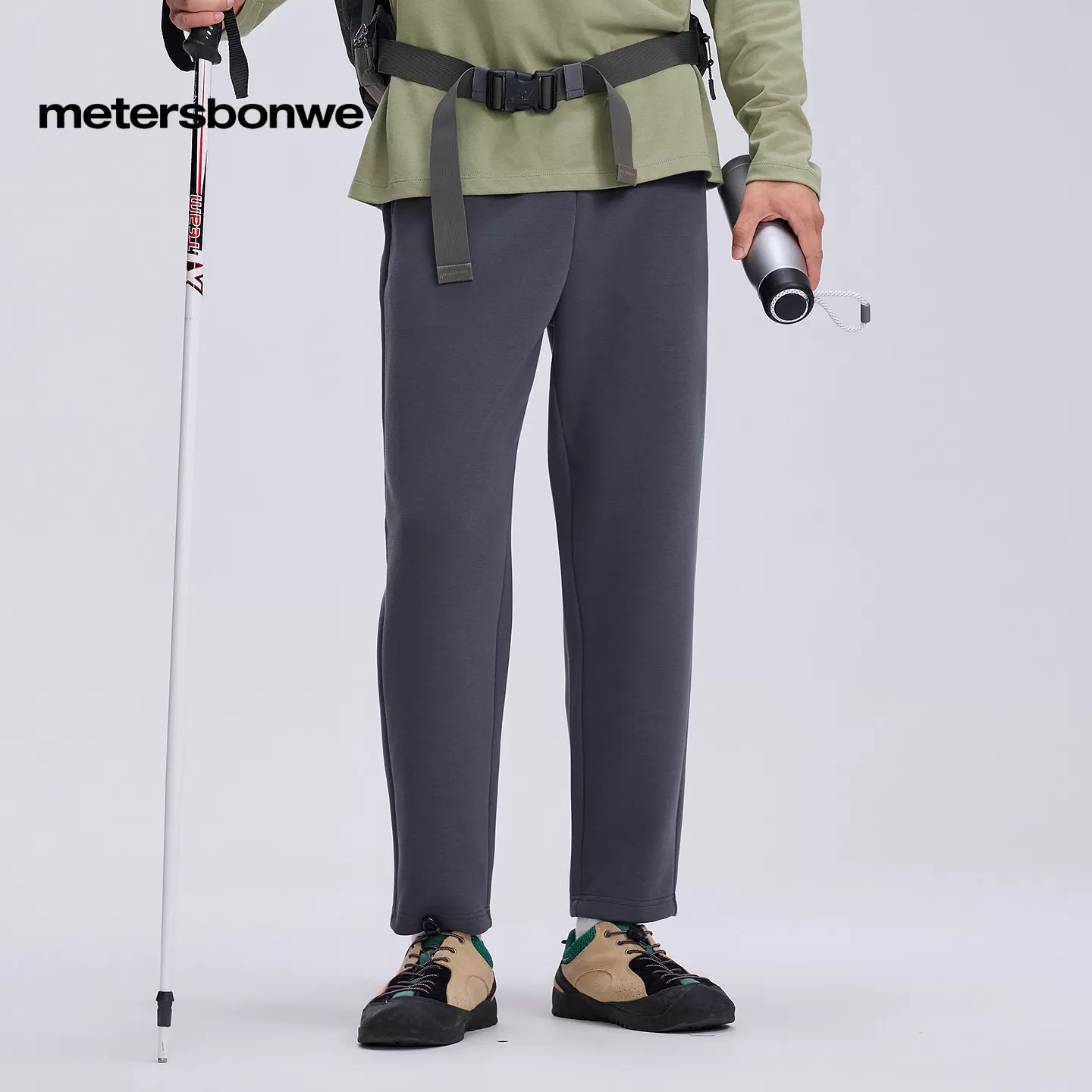 美特斯邦威休闲裤女士春季宽松直筒裤刺绣设计纯色舒适百搭下装