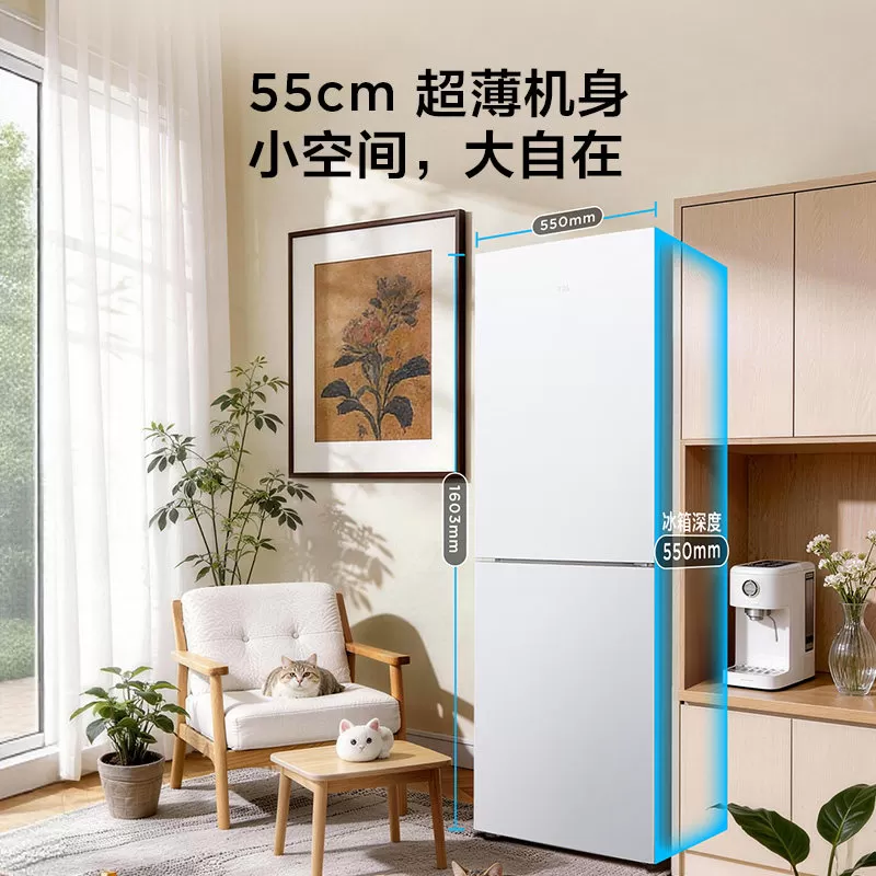 TCL 190升双门风冷无霜白色小冰箱租房宿舍一级能效家用小型出租