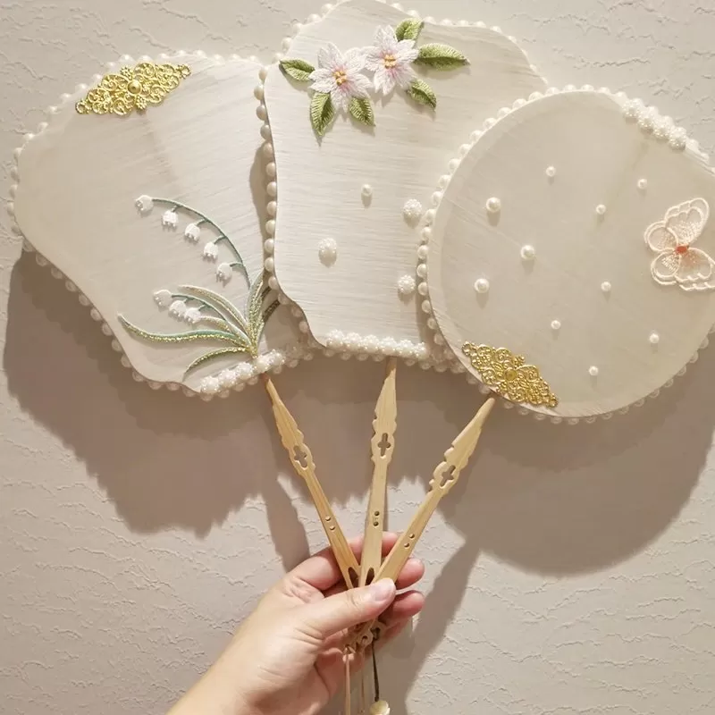 蚕丝扇子diy材料包手工非遗骨架蚕茧团扇配件扇框扇骨非遗端午节