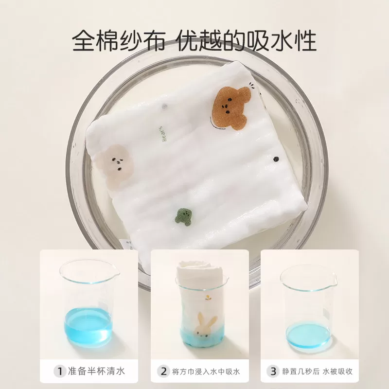 婴儿口水巾新生儿纯棉超软小方巾宝宝专用洗脸巾儿童用品纱布毛巾