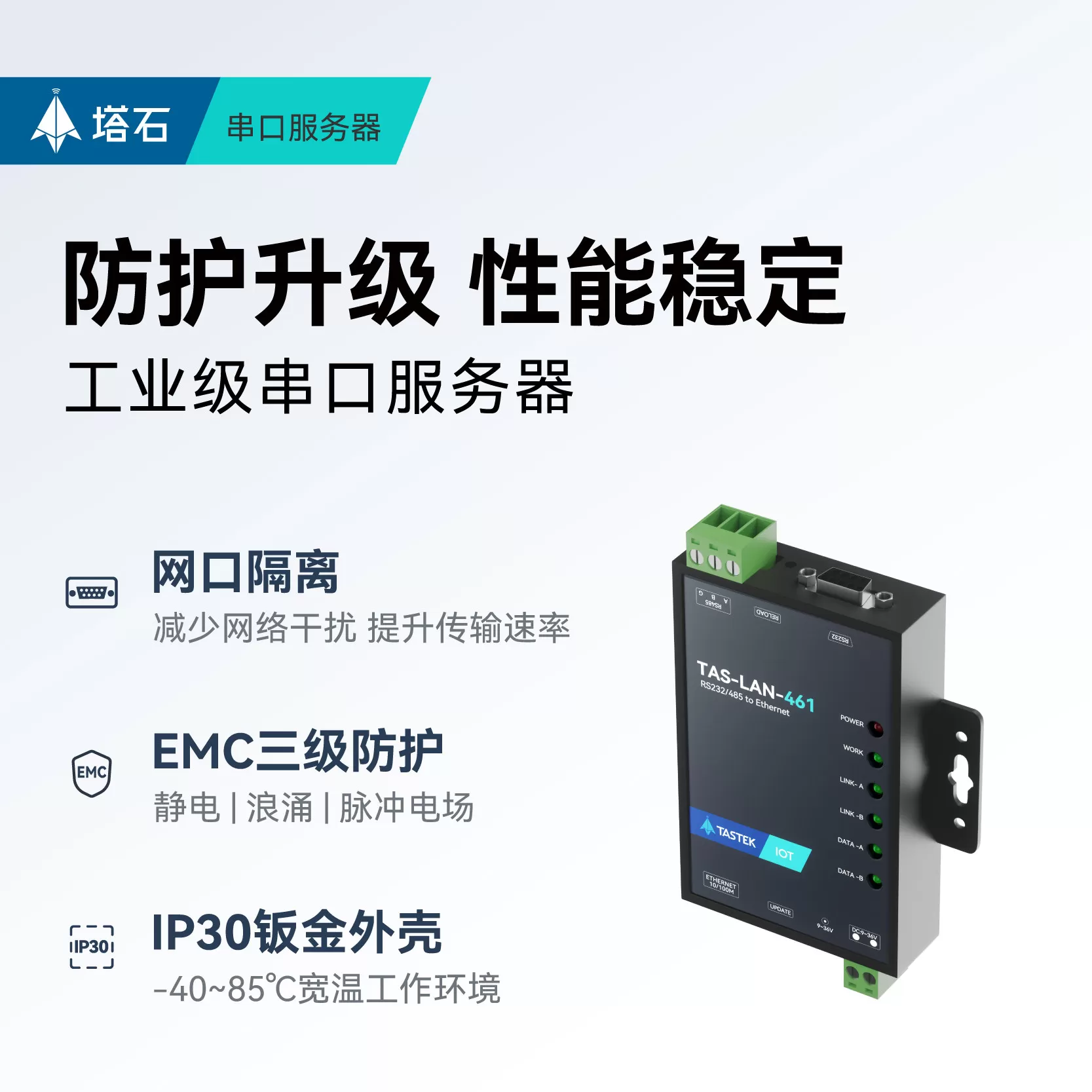 塔石双串口服务器2路RS485/232转网口以太网模块串口转rj45通讯modbus rtu转tcp/ip工业网关数据透传mqtt通信