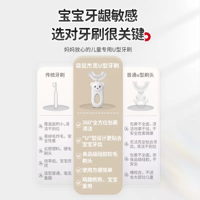婴幼儿童牙刷u型宝宝小孩0到3到6一12岁软毛u形刷牙神器硅胶牙刷