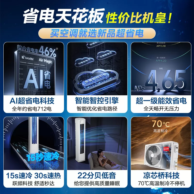 海尔空调3匹2匹家用一级能效变频统帅立式除湿客厅柜机官方旗舰店