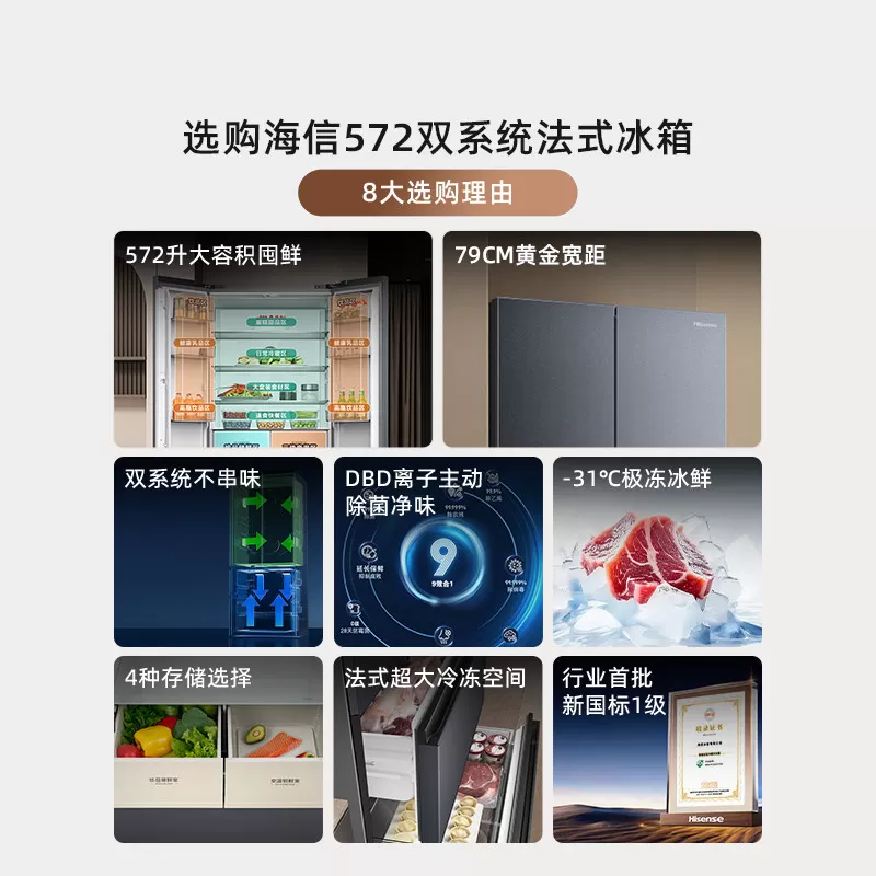 【大薄荷扩容款】海信冰箱572法式多门/571十字四门超薄嵌入家用
