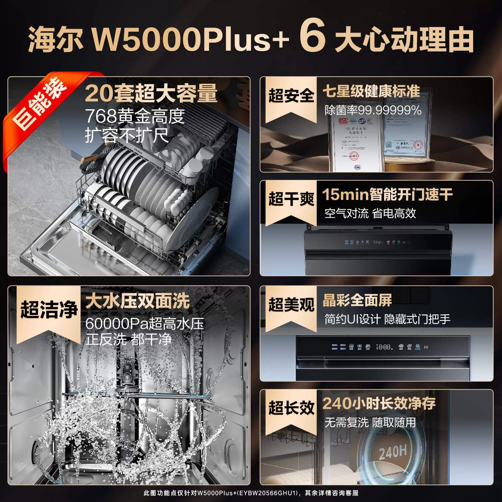 海尔麦浪洗碗机双面洗18/20套家用全自动嵌入式消毒W5000Plus升级