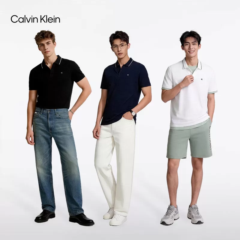 【父亲节礼物】CK Jeans26春夏男士纯棉刺绣镶边翻领短袖T恤POLO