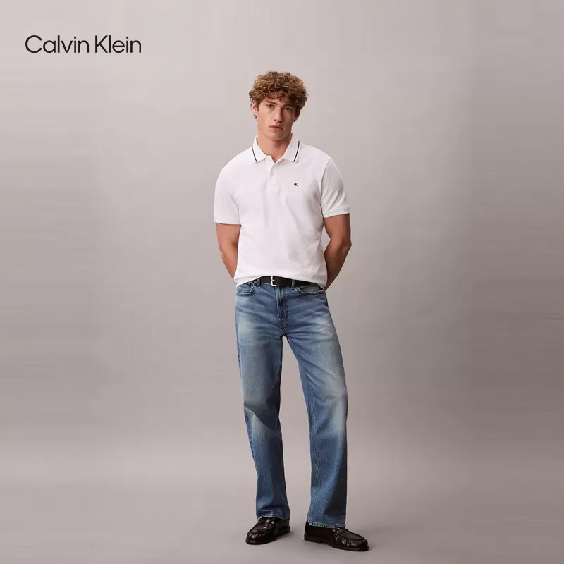 【父亲节礼物】CK Jeans26春夏男士纯棉刺绣镶边翻领短袖T恤POLO