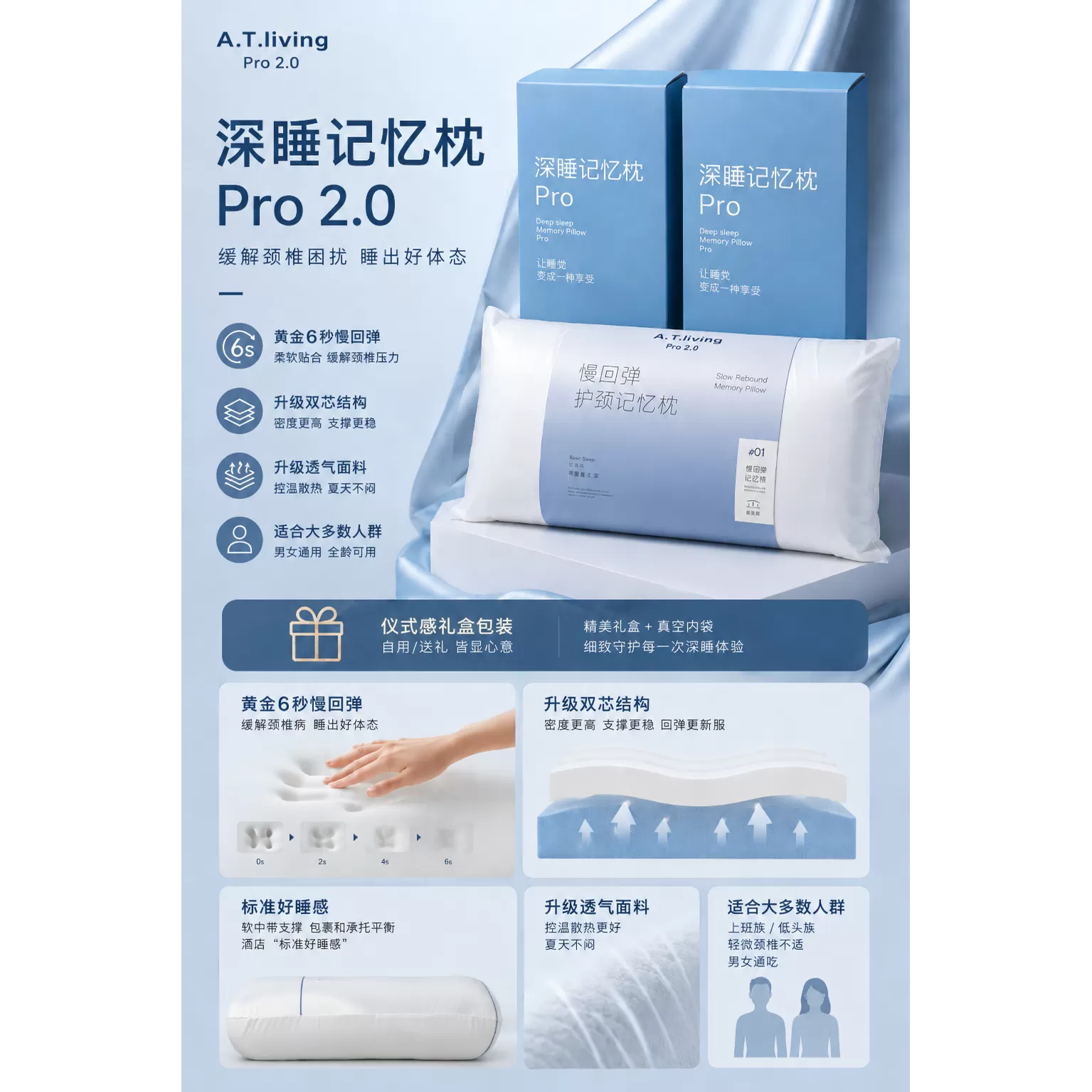 26全新升级慢回弹记忆枕升级款pro2.0颈枕精致礼盒装2A