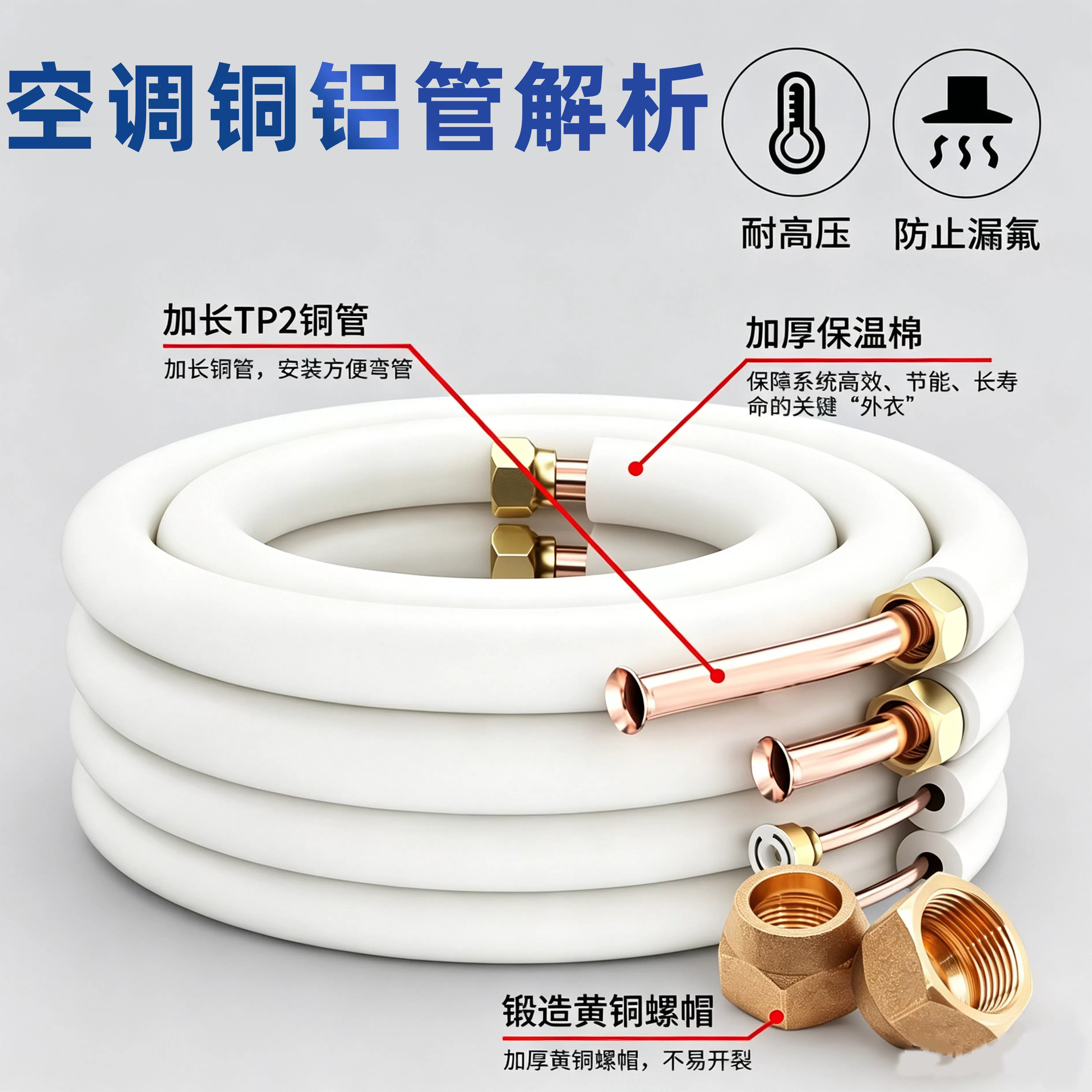 空调铝管专用3米铜铝连接管加厚专用R32R410空调外机加厚铝管1.5p