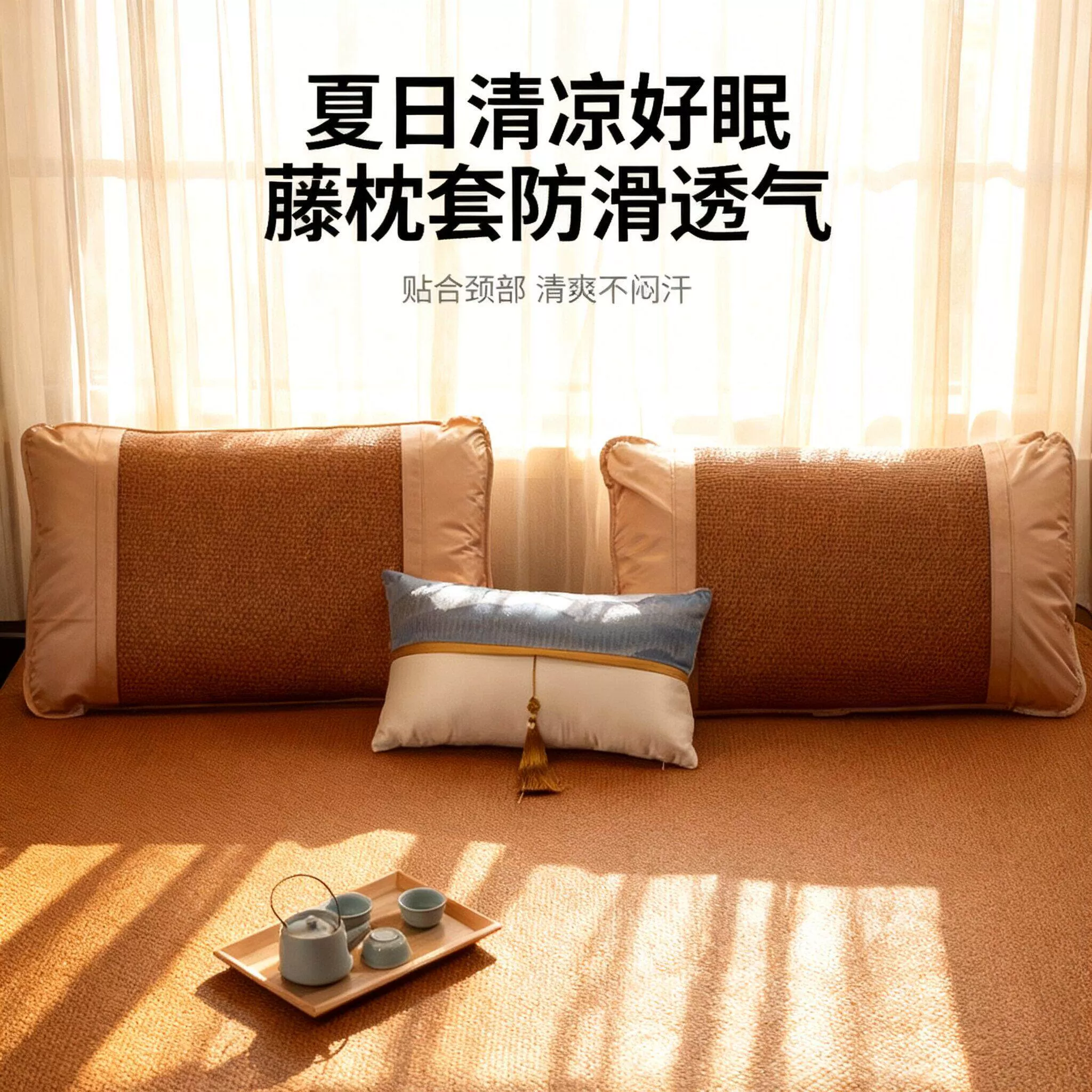 夏季凉席竹席枕套一对装藤枕套稳固舒适单人学生藤席枕耐磨套子