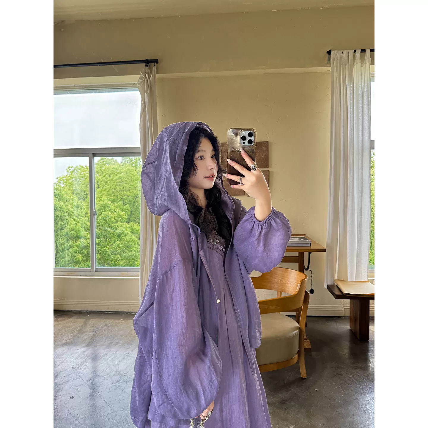 轻盈凉感纯苎麻连帽拉链设计休闲宽松百搭防晒外套薄款 安妮森林