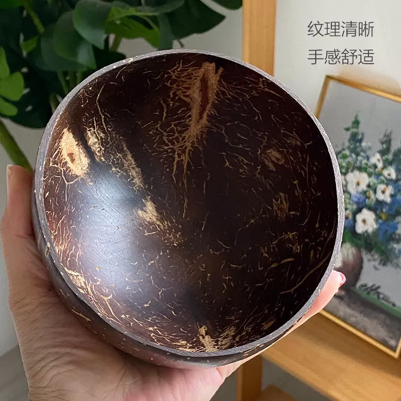 酸奶碗椰子燕麦天然椰子壳碗沙拉麦片甜品水果早餐餐具带勺木头碗