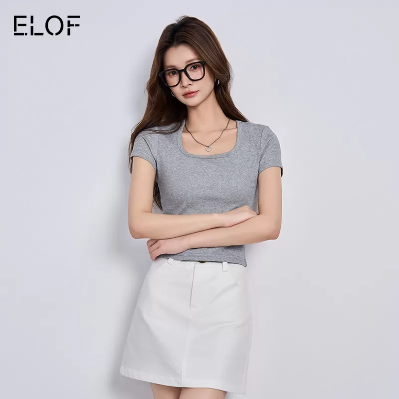 【所有女生的衣橱直播间】ELOF打底U领V领纯色短袖长短款T恤女