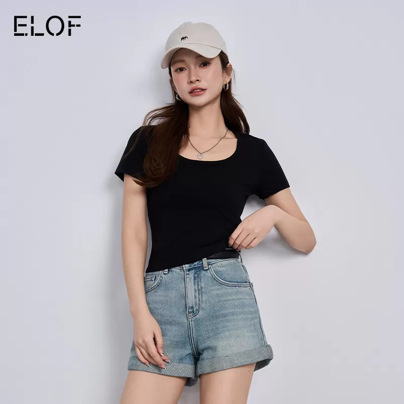 【所有女生的衣橱直播间】ELOF打底U领V领纯色短袖长短款T恤女