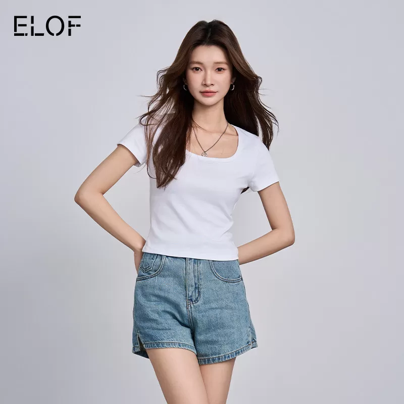 【所有女生的衣橱直播间】ELOF打底U领V领纯色短袖长短款T恤女