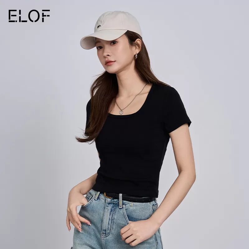 【所有女生的衣橱直播间】ELOF打底U领V领纯色短袖长短款T恤女