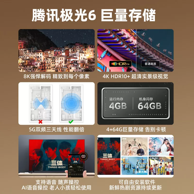 腾讯极光电视盒子wifi家用网络机顶盒电视高清播放器全网通用