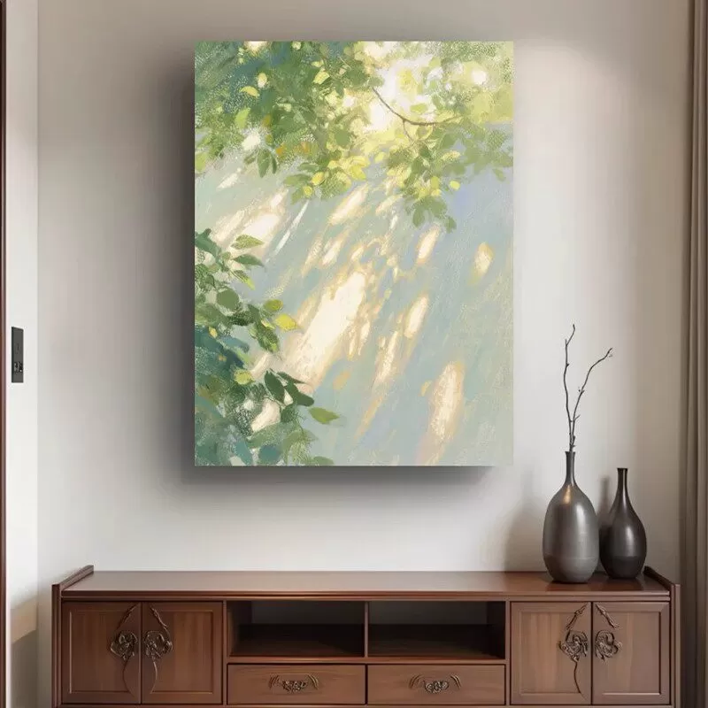 成品光影植物治愈艺术客厅装饰画油画风景小众高级卧室玄关摆挂画