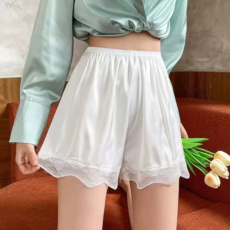 冰丝安全裤女防走光夏薄款大码宽松保险裤蕾丝不卷边睡裤打底短裤