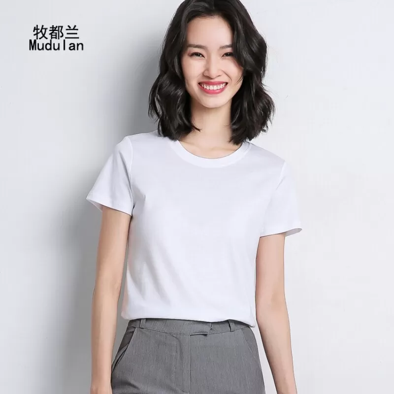 b牧都兰纯棉T恤女修身显瘦韩版打底百搭圆领2026短袖春夏款上衣