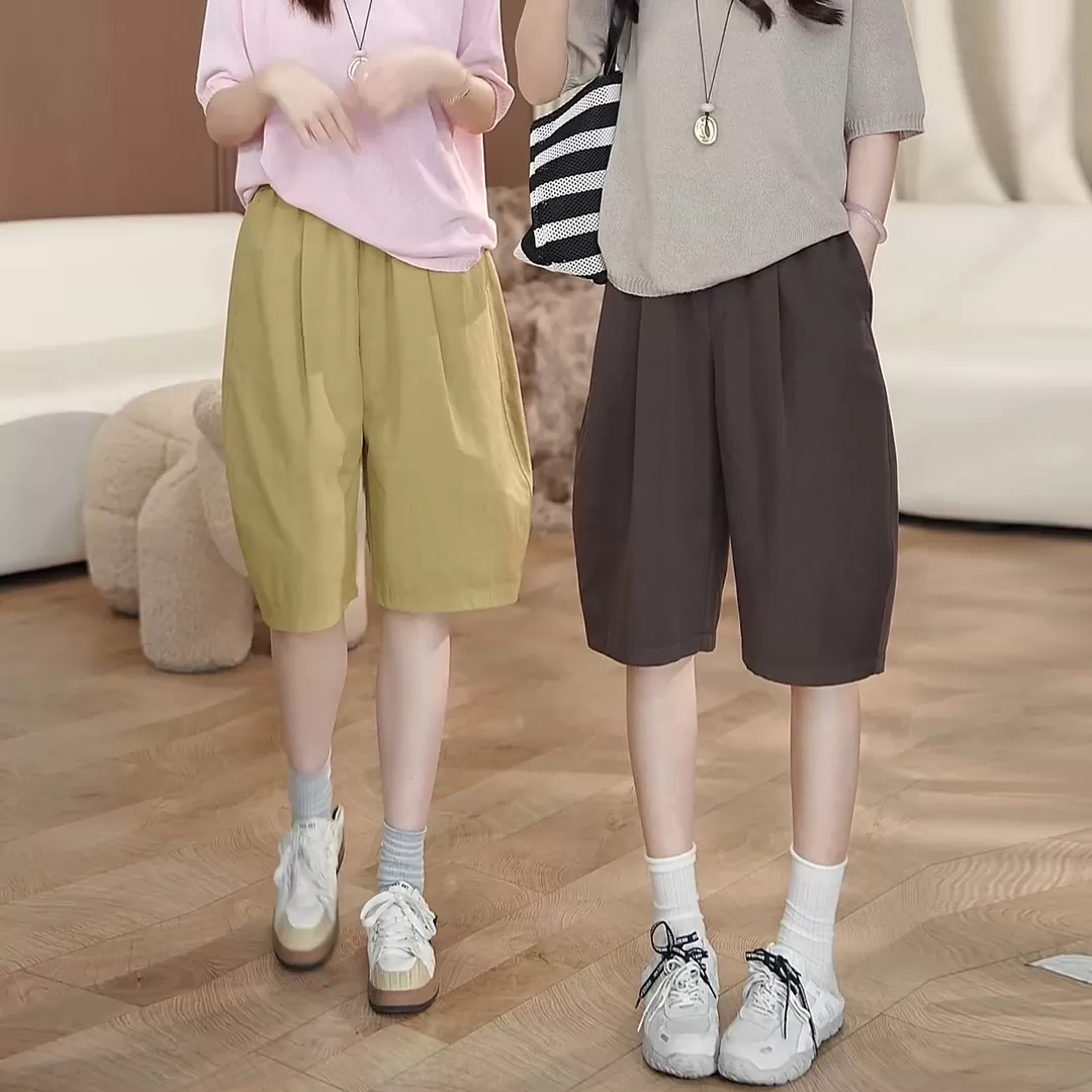 老钱风弯刀短裤女2026夏季新款高腰宽松显瘦热裤阔腿五分休闲裤女