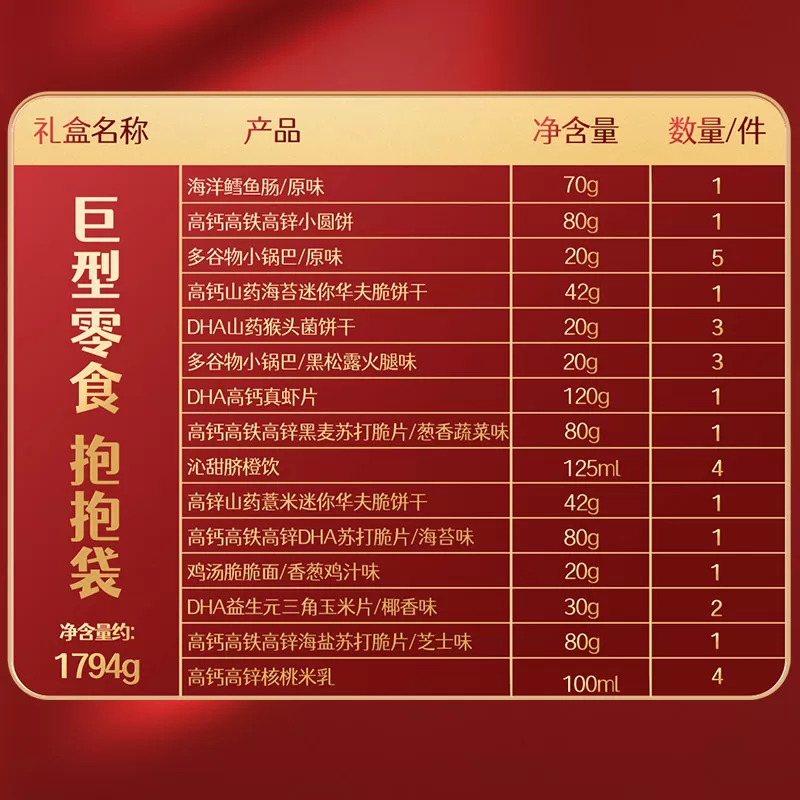 【618达人专享】小鹿蓝蓝_巨型零食抱抱袋宝宝零食大礼包
