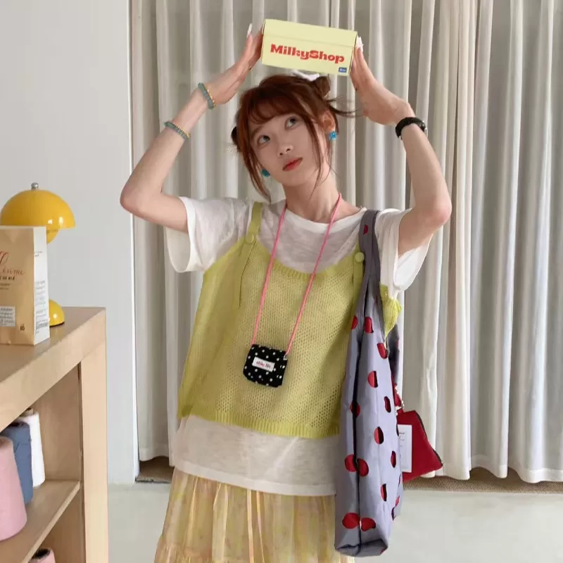 【所有女生的衣橱直播间】二茵ERYIN夏季新款假两件针织短袖T恤女
