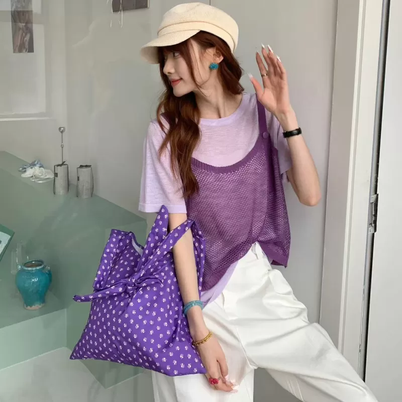 【所有女生的衣橱直播间】二茵ERYIN夏季新款假两件针织短袖T恤女