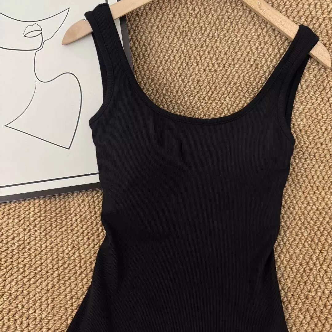 美式露背吊带小背心女夏外穿u型美背文胸一体内搭打底上衣带胸垫