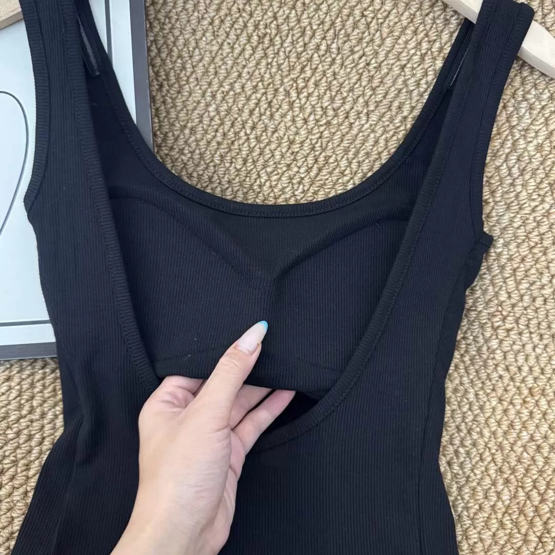美式露背吊带小背心女夏外穿u型美背文胸一体内搭打底上衣带胸垫