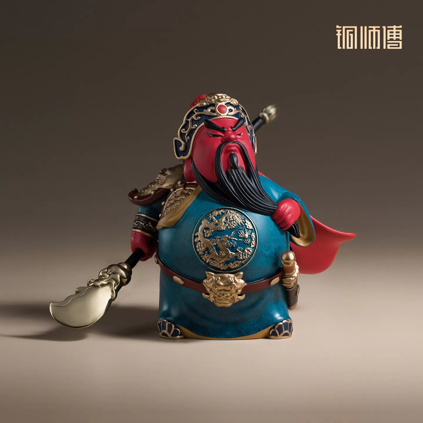 铜师傅《萌刀关羽》武财神关二爷铜摆件 办公桌书房创意工艺品