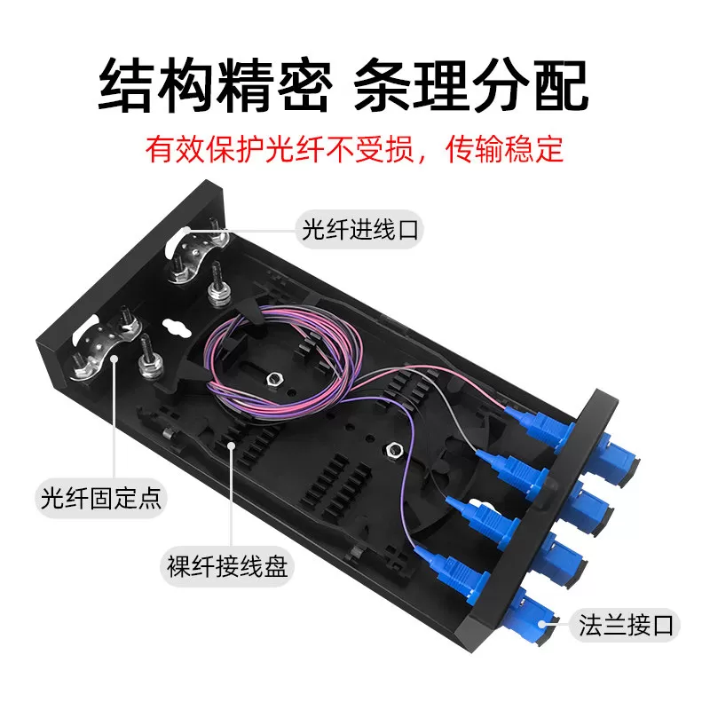 华杰恒讯定制 加厚4口满配方口光纤终端盒8口加厚终端盒SC/LC/FC/ST单模多模光缆熔接盒电信级接续盒熔纤盘