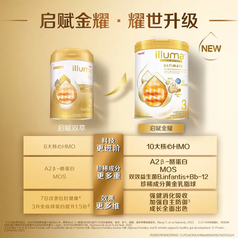 【618狂欢节】启赋金耀A2奶源3段婴儿牛奶粉10HMO800g原装进口