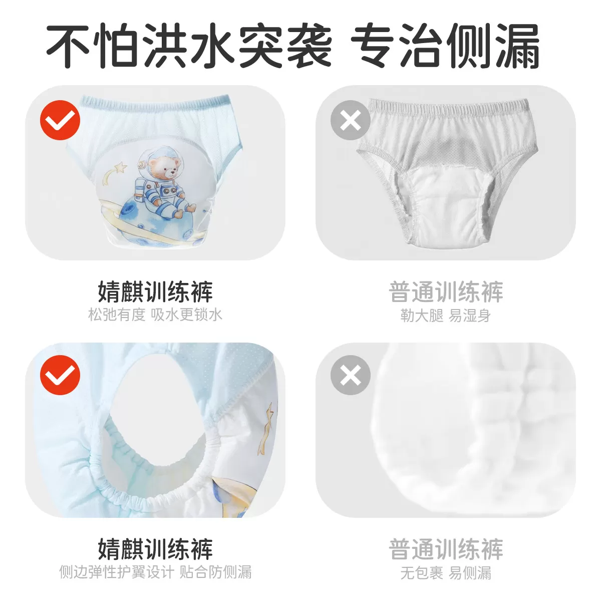 婧麒婴儿戒尿不湿训练裤透气防漏宝宝如厕训练裤立体可水洗尿布裤