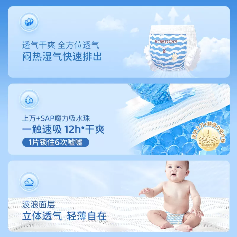 【百亿】巴布豆小波浪拉拉裤纸尿裤亲肤透气婴儿学步裤尿不湿