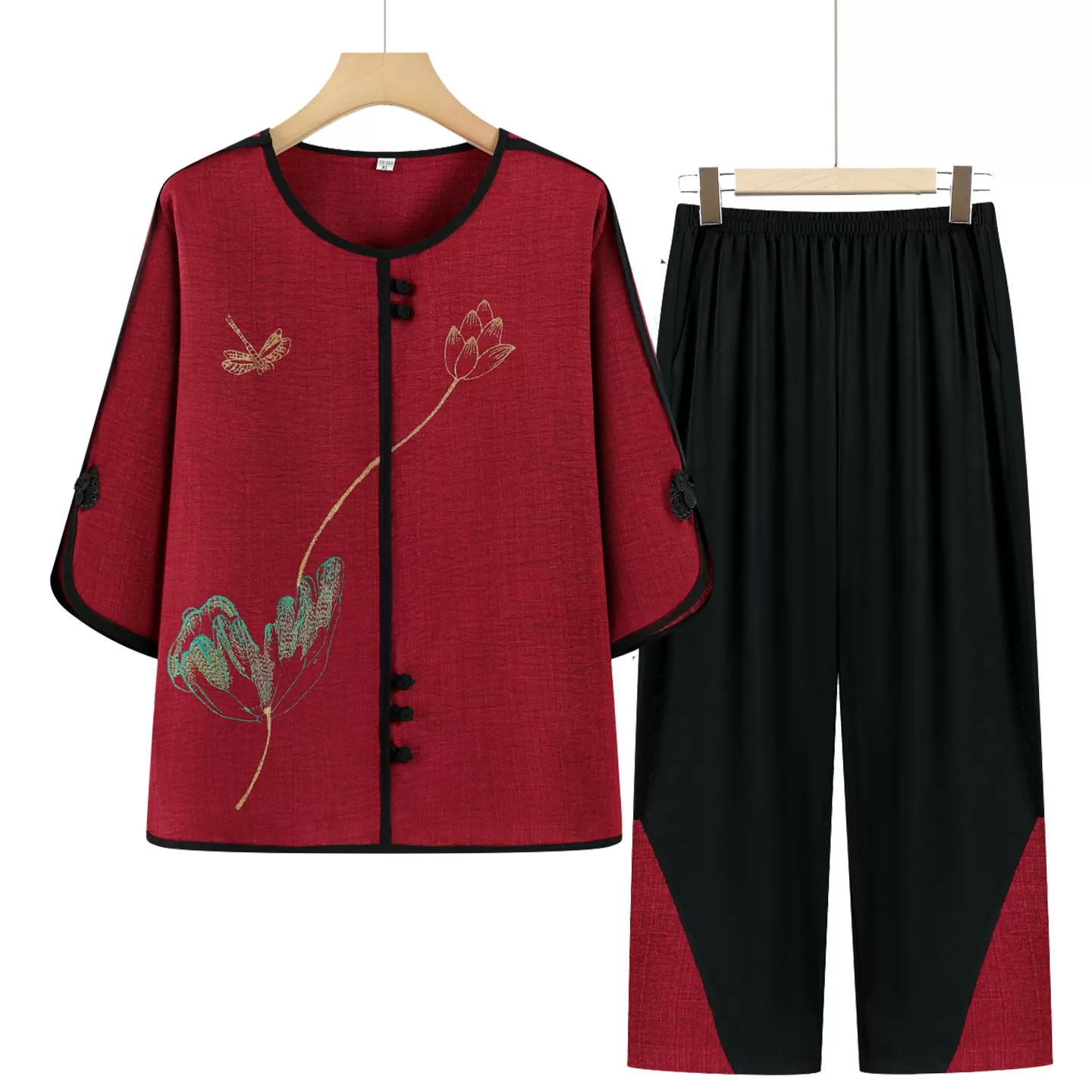 中老年人夏装套装女新款国风奶奶短袖两件套大码妈妈T恤太太衣服
