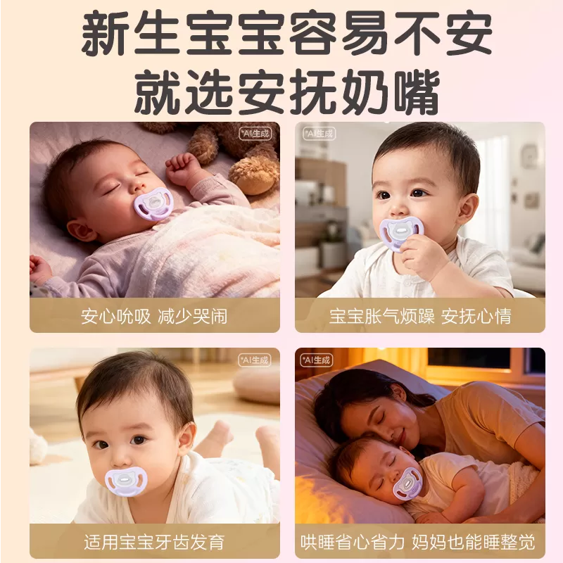 贝亲新生儿安抚奶嘴0-3到6个月一岁以上防胀气哄睡柔软硅胶旗舰店