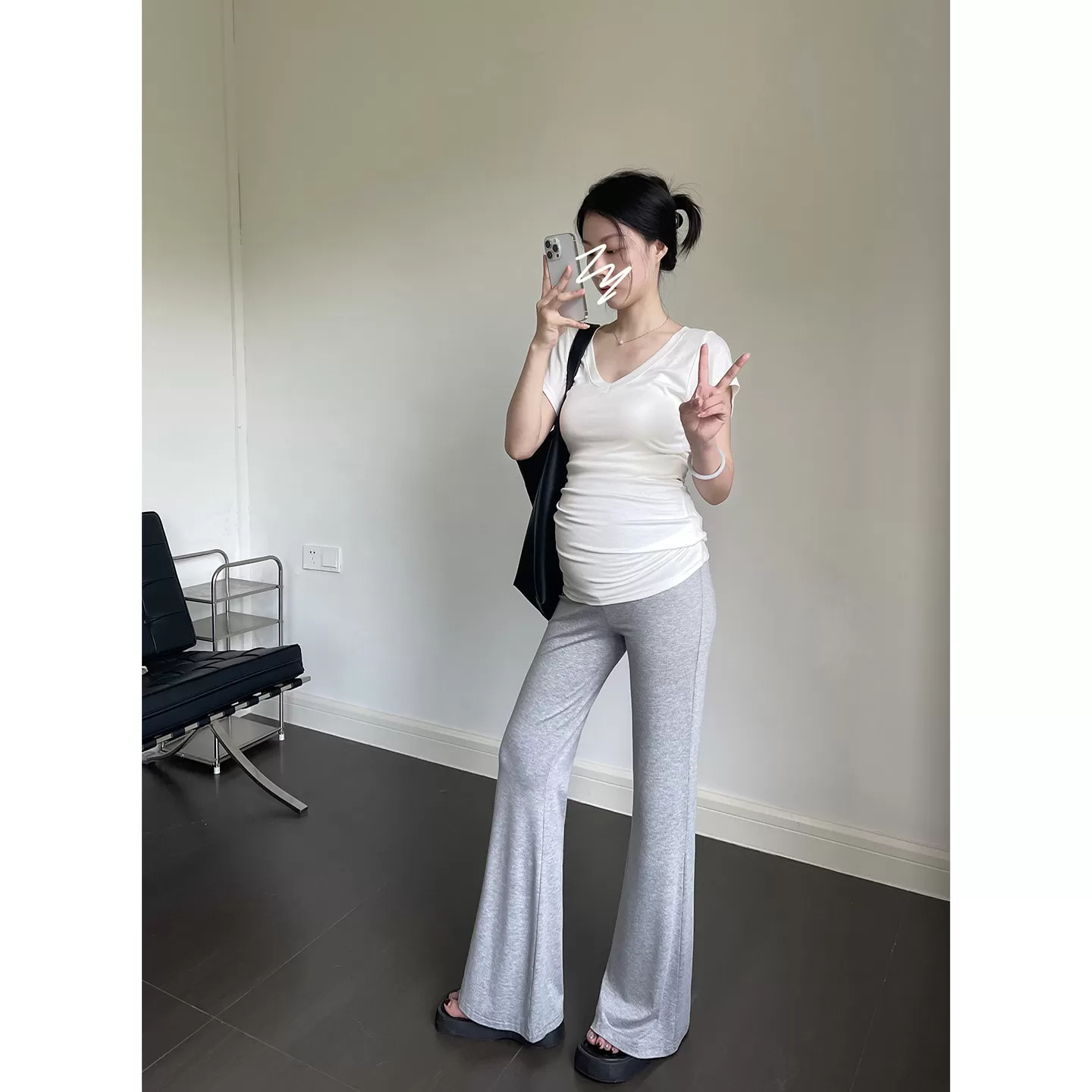 灰色孕妇莫代尔喇叭裤子春夏季薄款夏装外穿孕期不勒肚子瑜伽长裤