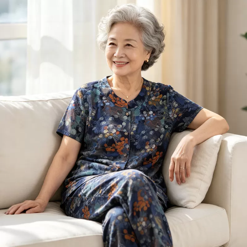中老年人夏装女奶奶棉绸套装60岁70大码短袖妈妈衬衫老人太太衣服