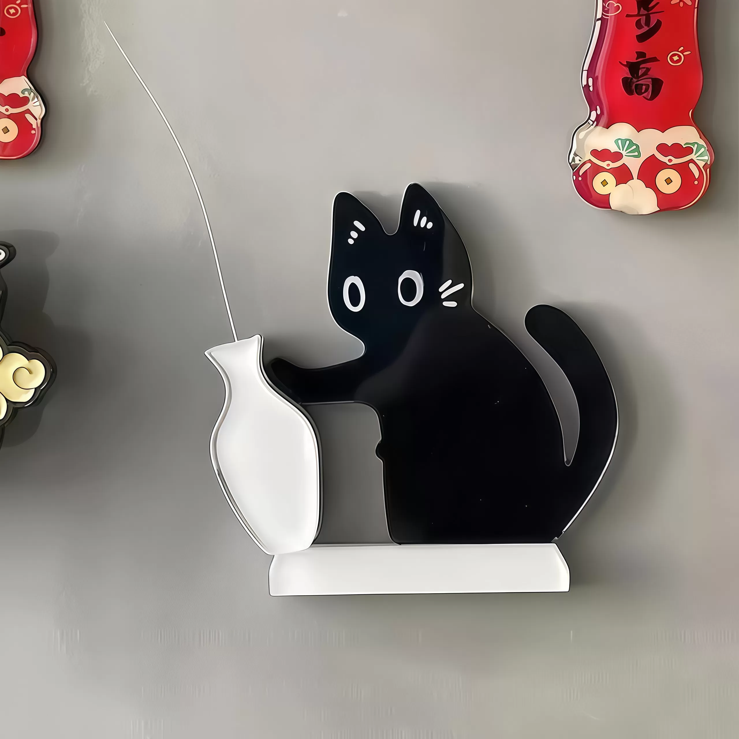 猫咪胡须收纳冰箱贴猫胡子毛发收集神器小猫推瓶子可爱立牌磁吸贴