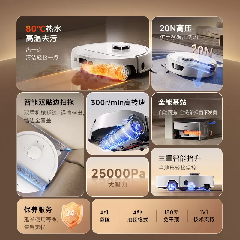 UWANT友望魔方扫地机器人全能热活水滚筒洗地超薄扫拖一体自清洁