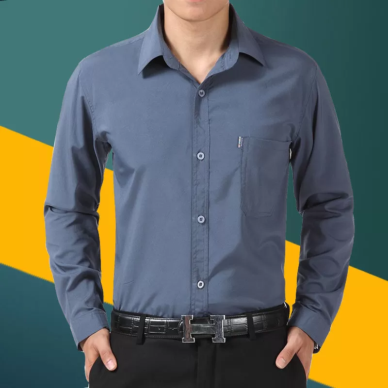 中老年男士长袖衬衫春夏薄款休闲宽松爷爷衬衫老人长袖上衣爸爸装