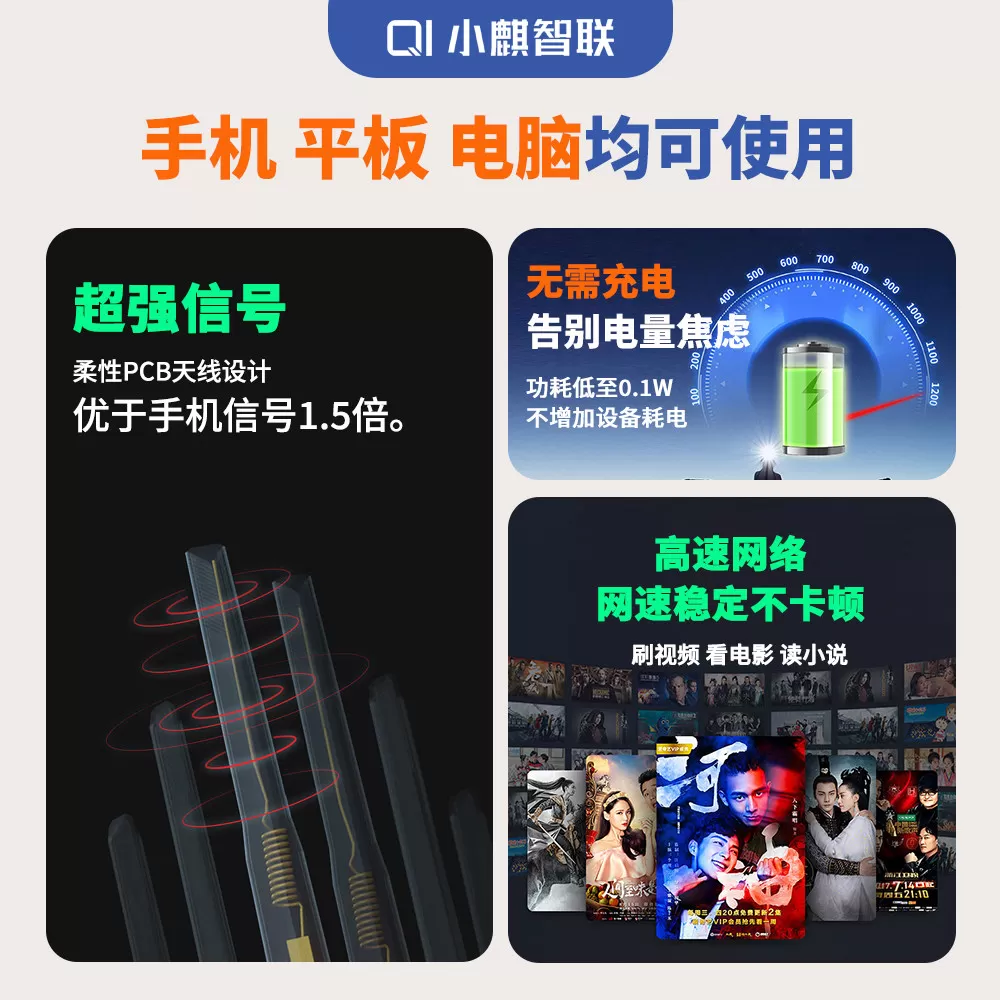 小麒随心用直插式随身wifi4g移动路由器电信联通无线网卡4g全网通小巧便携式直插上网WiFi适用于小米华为苹果
