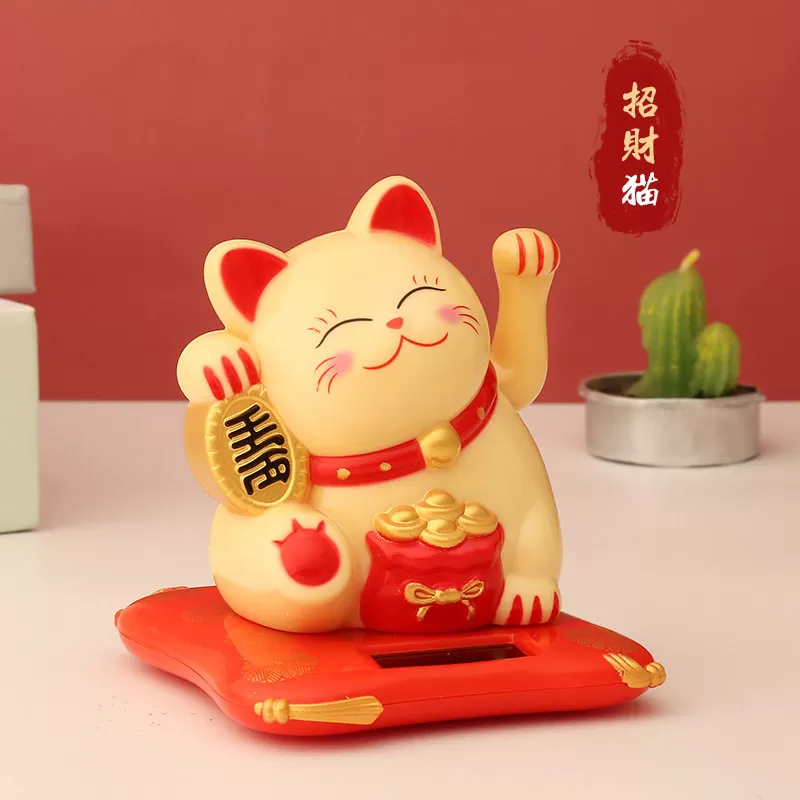 2026太阳能自动招手招财猫小摆件办公室家居室内定制LOGO伴手礼